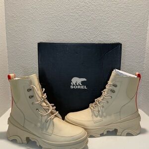 Sorel Beige Lace-Up Boots with Orange Detail